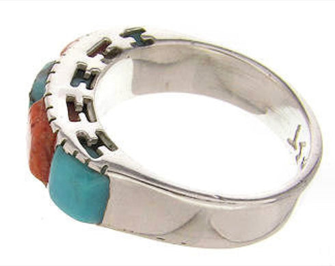 Turquoise Apple Coral Southwest Silver Jewelry Ring Size 6-1/4 MW64273